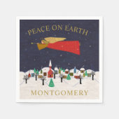 クリスマスエンジェルビレッジピースオンアースモノグラム スタンダードカクテルナプキン (正面)