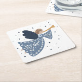 クリスマスエンジェルピースオンアースホリデーハートフェルト スクエアペーパーコースター (アングル)