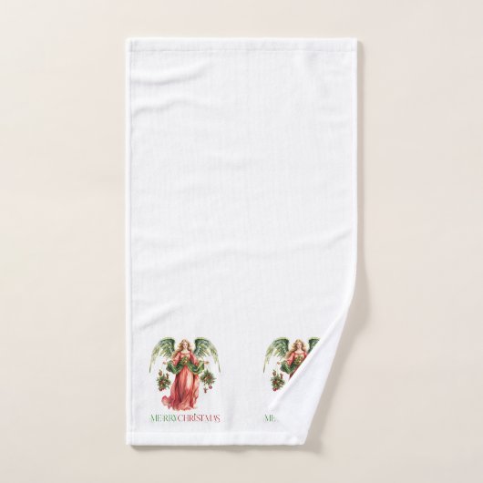 クリスマスエンジェルファンシーメリークリスマスタイポグラフィ バスタオルセット (ハンドタオル)