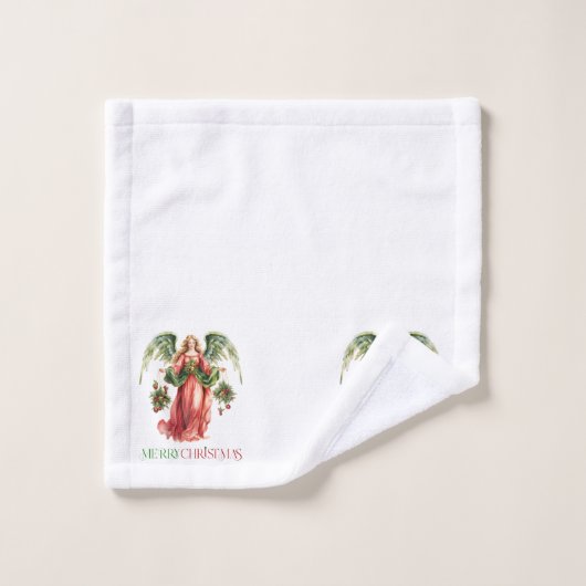 クリスマスエンジェルファンシーメリークリスマスタイポグラフィ バスタオルセット (ウォッシュタオル)