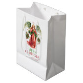 クリスマスエンジェルファンシーメリークリスマスタイポグラフィ ミディアムペーパーバッグ (正面アングル)