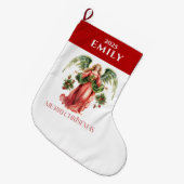 クリスマスエンジェルファンシーメリークリスマスタイポグラフィ ラージクリスマスストッキング (正面 (吊り時))