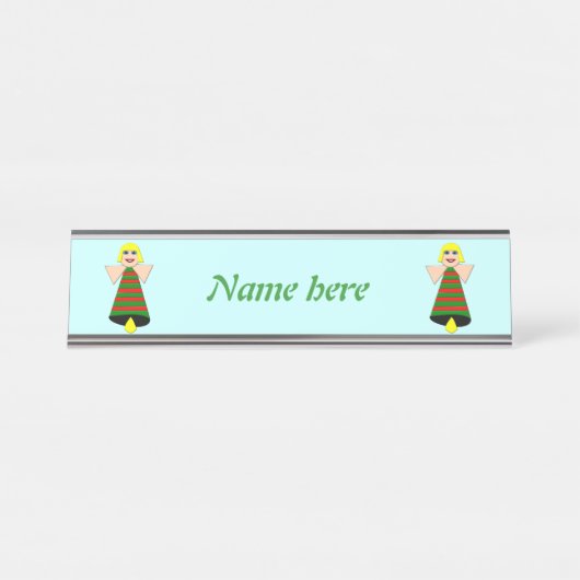 クリスマスエンジェルベルパーソナライズされた デスクネームプレート (正面)
