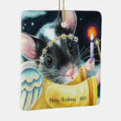 クリスマスエンジェルマウスとキャンドルウォーターカラーアート セラミックオーナメント (右)