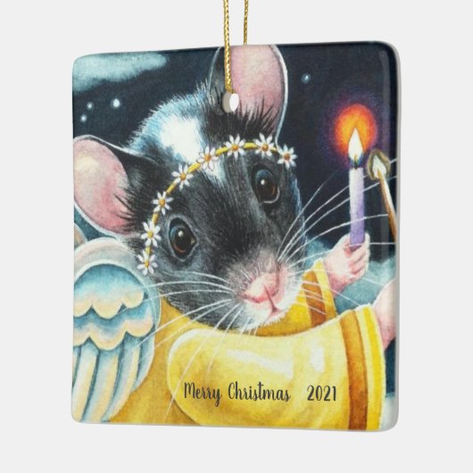 クリスマスエンジェルマウスとキャンドルウォーターカラーアート セラミックオーナメント (左)