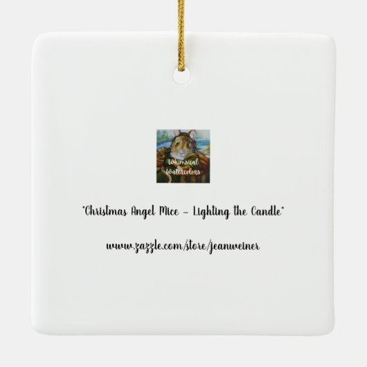 クリスマスエンジェルマウスとキャンドルウォーターカラーアート セラミックオーナメント (裏面)
