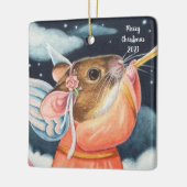 クリスマスエンジェルマウスとトランペット水彩画 セラミックオーナメント (左)