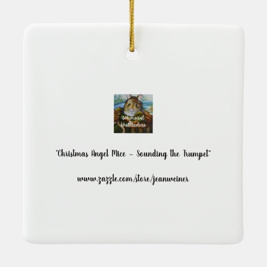 クリスマスエンジェルマウスとトランペット水彩画 セラミックオーナメント (裏面)