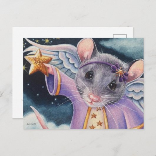 クリスマスエンジェルマウス捕獲星水彩アート ポストカード (正面/裏面)