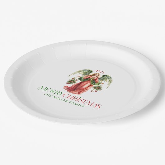 クリスマスエンジェルメリークリスマスタイポグラフィ ペーパープレート (アングル)