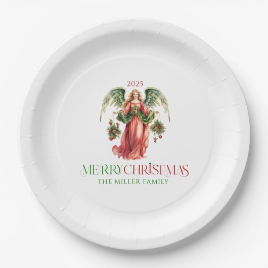 クリスマスエンジェルメリークリスマスタイポグラフィ ペーパープレート (正面)