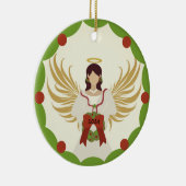 クリスマスエンジェルレッドグリーンホリーリース年2024 セラミックオーナメント (右)