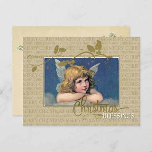 クリスマスエンジェルヴィンテージ再生用はがき シーズンポストカード (正面/裏面)