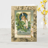 クリスマスエンジェルヴィンテージ再生 カード (黄色い花)