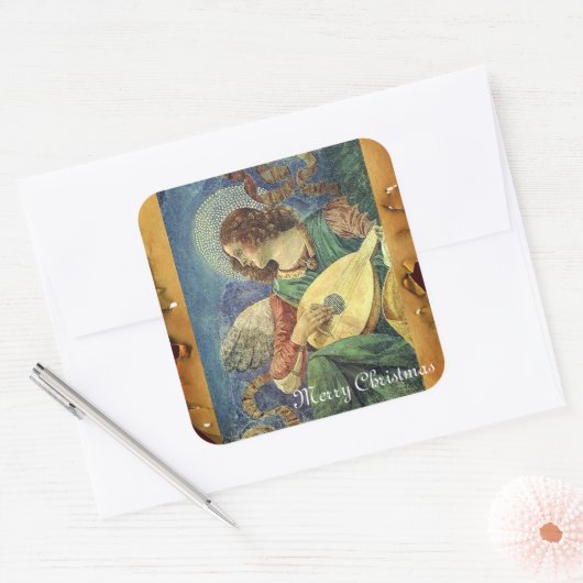 クリスマスエンジェル作成音楽アンティーク スクエアシール (封筒)