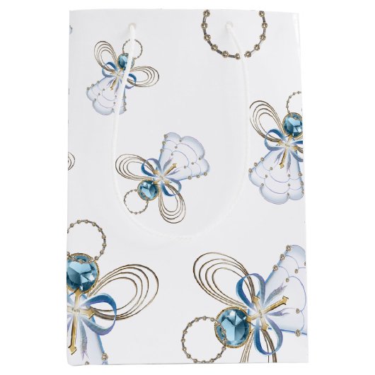 クリスマスエンジェル信仰のランダムなパターンのコラージュ ミディアムペーパーバッグ (正面)