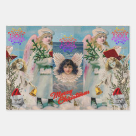 クリスマスエンジェル包装紙シート3セット ラッピングペーパーシート