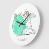 クリスマスエンジェル名前をカスタムするの壁時計 ラージ壁時計 (傾斜)