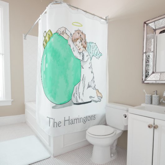 クリスマスエンジェル名前をカスタムするシャワーカーテン シャワーカーテン (インサイチュ)