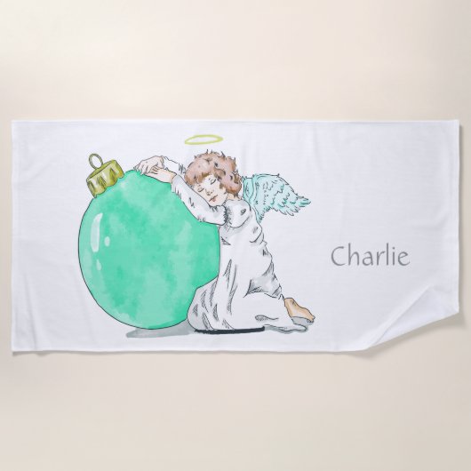 クリスマスエンジェル名前をカスタムするビーチタオル ビーチタオル (正面)