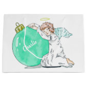 クリスマスエンジェル名前をカスタムするラージ抱き枕 ラージペーパーバッグ (正面)