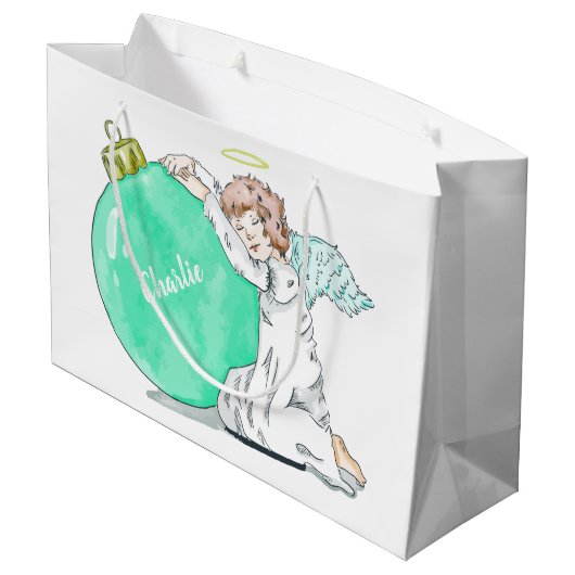 クリスマスエンジェル名前をカスタムするラージ抱き枕 ラージペーパーバッグ (裏面アングル)