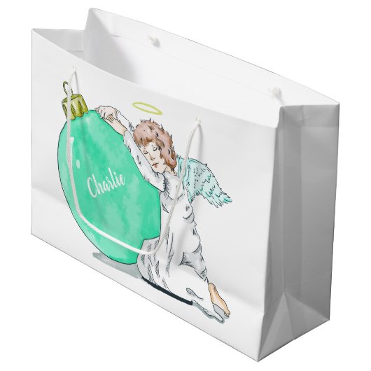 クリスマスエンジェル名前をカスタムするラージ抱き枕 ラージペーパーバッグ (正面アングル)