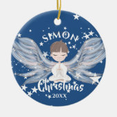 クリスマスエンジェル星フォトブルーかわいいセラミックまたは セラミックオーナメント (正面)