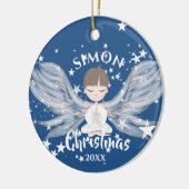 クリスマスエンジェル星フォトブルーかわいいセラミックまたは セラミックオーナメント (左)