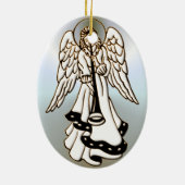 クリスマスエンジェル真鍮トランペット セラミックオーナメント (裏面)