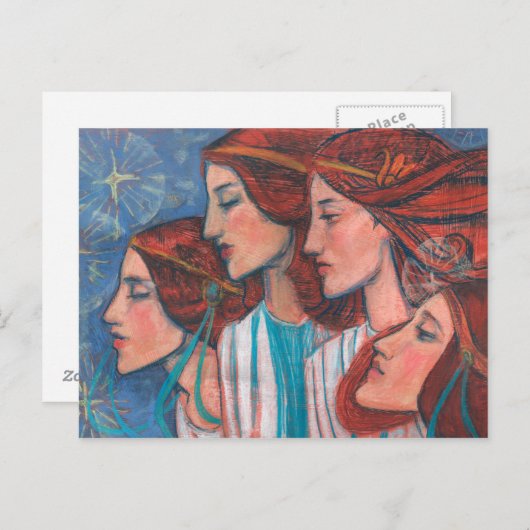 クリスマスエンジェル絵画ズアールヌーボーの生姜の女性 ポストカード (正面/裏面)