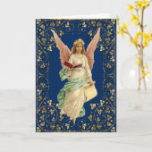 クリスマスエンジェル華美金ゴールドフレームの青 カード (黄色い花)