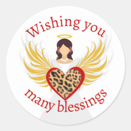 クリスマスエンジェル赤いハートヒョウ翼ギフト ラウンドシール