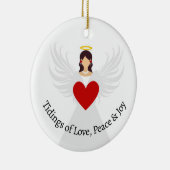 クリスマスエンジェル赤いハート愛の平和の喜び名のギフト セラミックオーナメント (右)