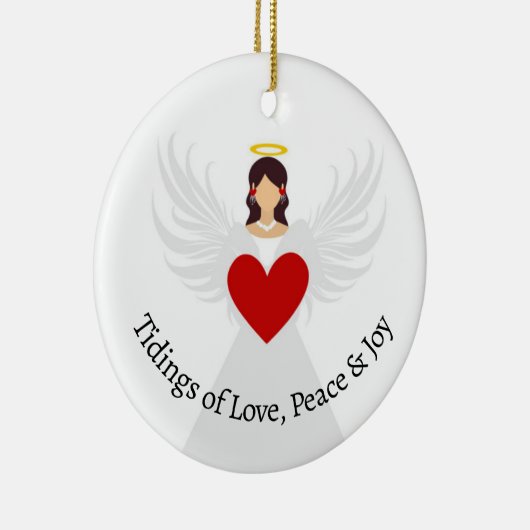 クリスマスエンジェル赤いハート愛の平和の喜び名のギフト セラミックオーナメント (右)