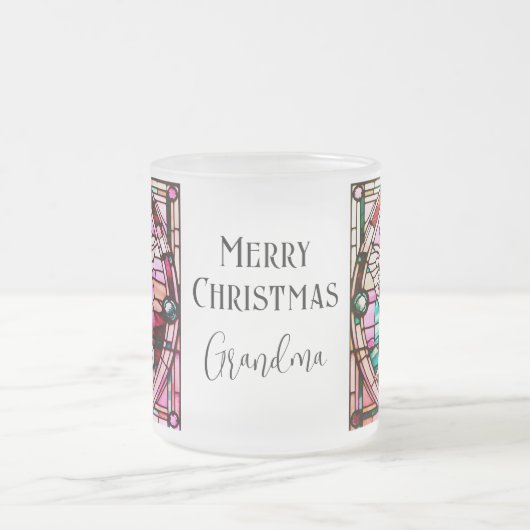 クリスマスエンジェル赤ステンドグラス窓 フロストグラスマグカップ (中央)