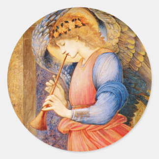 クリスマスエンジェル遊ズのトランペットのアートイメージ ラウンドシール