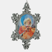 クリスマスエンジェル音楽ピンクブルーターコイズ スノーフレークピューターオーナメント (左)