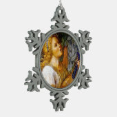 クリスマスエンジェル音楽ブルーグリーンターコイズ スノーフレークピューターオーナメント (左)