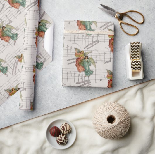 クリスマスエンジェル – アンティークビクトリアンミュージックヴィンテージ ラッピングペーパー (クラフト)