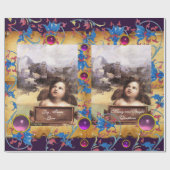 クリスマスエンジェル、レッドブルーフローラパーチメントピンク宝石 ラッピングペーパー (フラット)