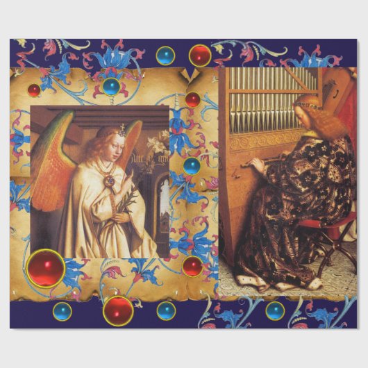 クリスマスエンジェル,赤い青い宝石,フローラパーチメント ラッピングペーパー (フラット)