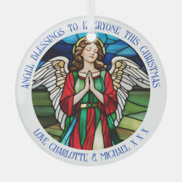 クリスマスエンジェル 赤と緑のステンドグラス効果 ガラスオーナメント