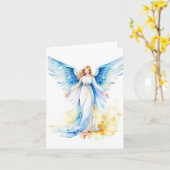 クリスマスエンジェルB – 水彩画&ペン カード (黄色い花)