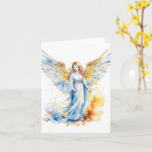 クリスマスエンジェルD – 水彩画&ペン カード (黄色い花)