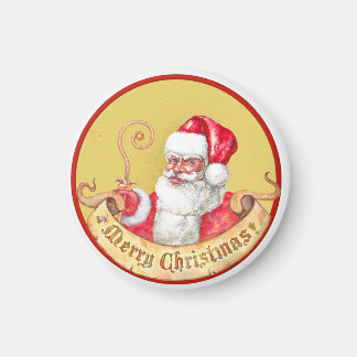 クリスマスエンブレム:金色の杖を持つサンタクロース マグネット