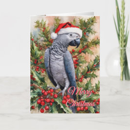 クリスマスオウムのホリデーカードAfrican gray シーズンカード