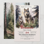 クリスマスオオカミ水彩画 招待状 (正面/裏面)