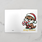 クリスマスオッターの漫画 箔グリーティングカード (外側レイダウン)