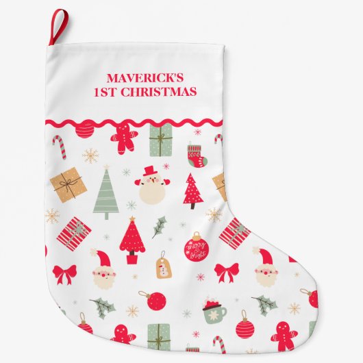 クリスマスオハイオおもしろい初めてのクリスマス ラージクリスマスストッキング (正面)